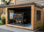 Outdoor generator with acoustic noise barrier and safe ventilation space