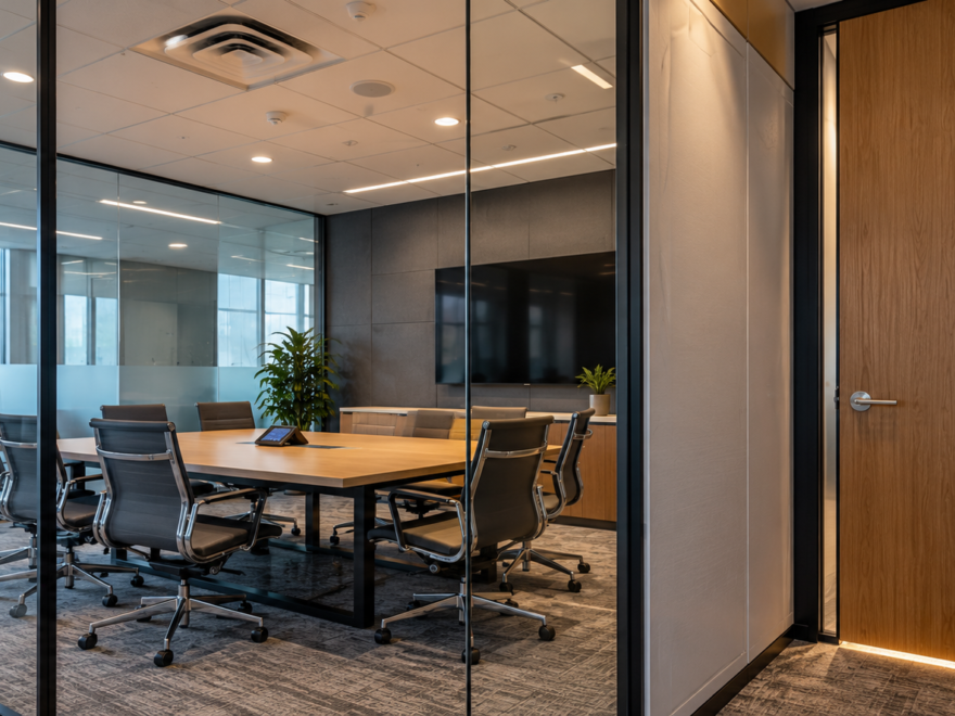 Conference room illustrating speech privacy and soundproofing considerations