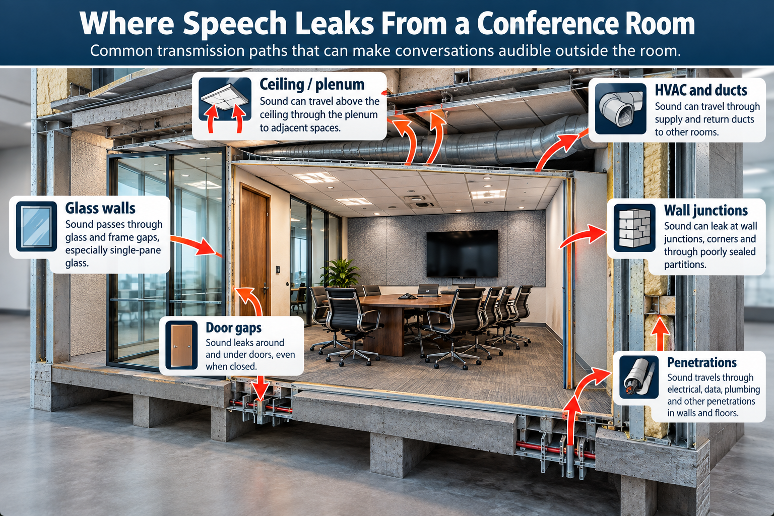 Comparison of sound absorption, sound isolation and sound masking for conference room speech privacy