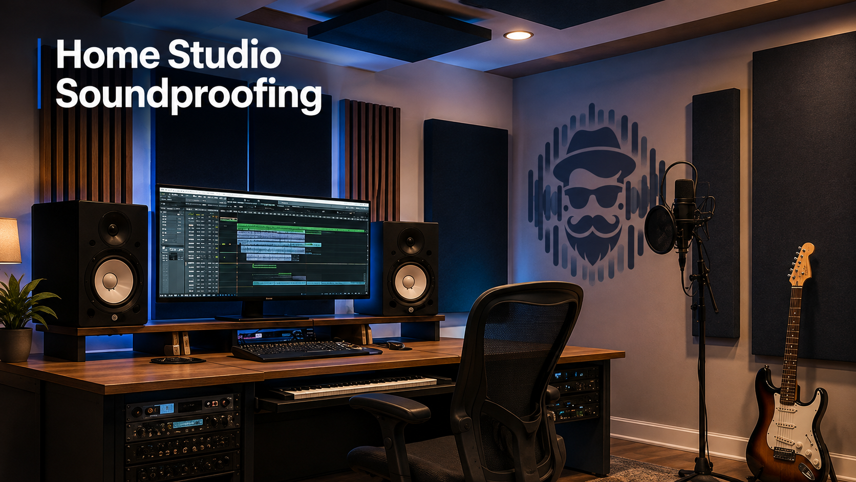 Home studio soundproofing setup showing isolation, sealing and acoustic treatment priorities.