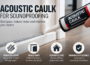 Acoustic caulk being applied along a wall and baseboard joint to seal sound leakage gaps